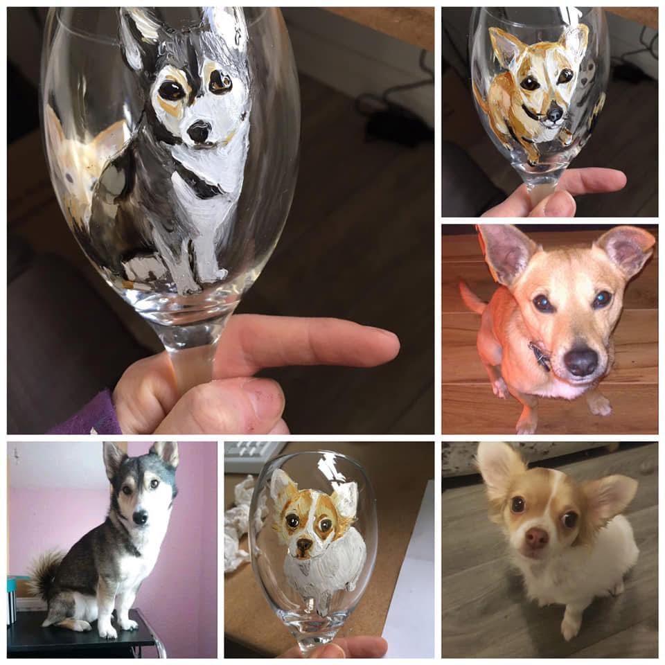 Pet portrait wine glass